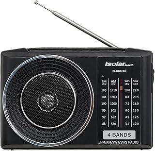راديو منزلي بجهاز استقبال محمول متعدد الترددات من ايزولار، قابل لاعادة الشحن وبثلاث موجات اف ام/ايه ام/ اس دبليو، راديو منزلي ستيريو مع مكبر صوت يعمل بالبلوتوث، بلون اسود موديل IS-R807AC