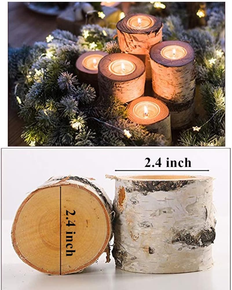 Rustic Wedding Birch Log Tealight Candle Holder Wood Table Decor Wooden Candle Holder Party Decoration (Pack of 3(Assorted Height))