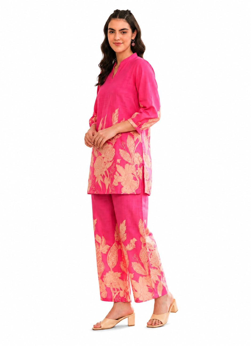 nisfas Women's Rayon Slub Printed Co-Ord Set | Stylish Top & Palazzo Pant Set | Casual Wear | Office Wear | Daily Wear | Comfortable Designer Co-Ord Set for Women (IN, Alpha, XL, Regular, Pink)-picture-41