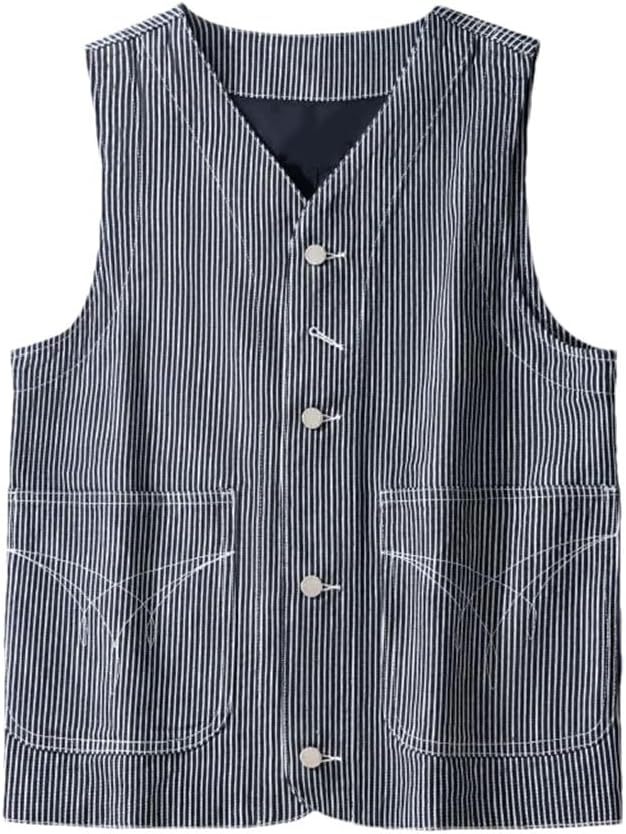 Men's Solid Color Casual V-Neck Single Breasted Striped Retro Sleeveless Vest