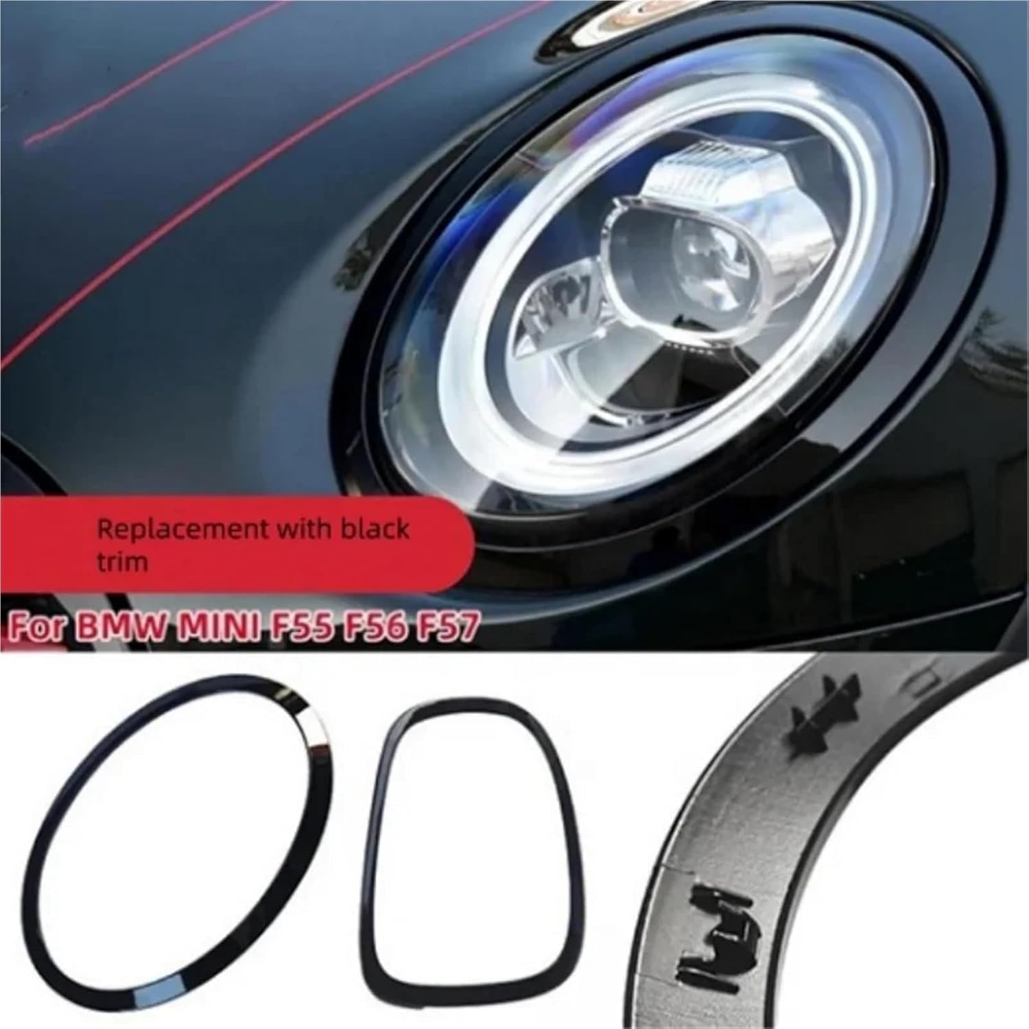 2pcs Font/Rear Lamp Frame Headlight Trim Ring Compatible For MINI COOPER F55 F56 F57 2013-2017 51712355791 51712355798(Tail Light Frame)