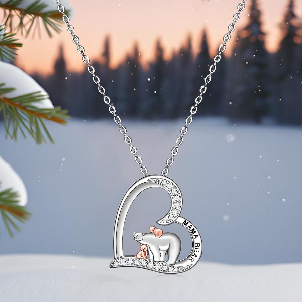 Mama Bear Necklace Heart Mama Bear Gifts for Women Mothers Day Necklaces Sterling Silver Jewelry 3 Animal Mother Daughter Son Pendant New Mom Gifts Birthday Charm - Image 7