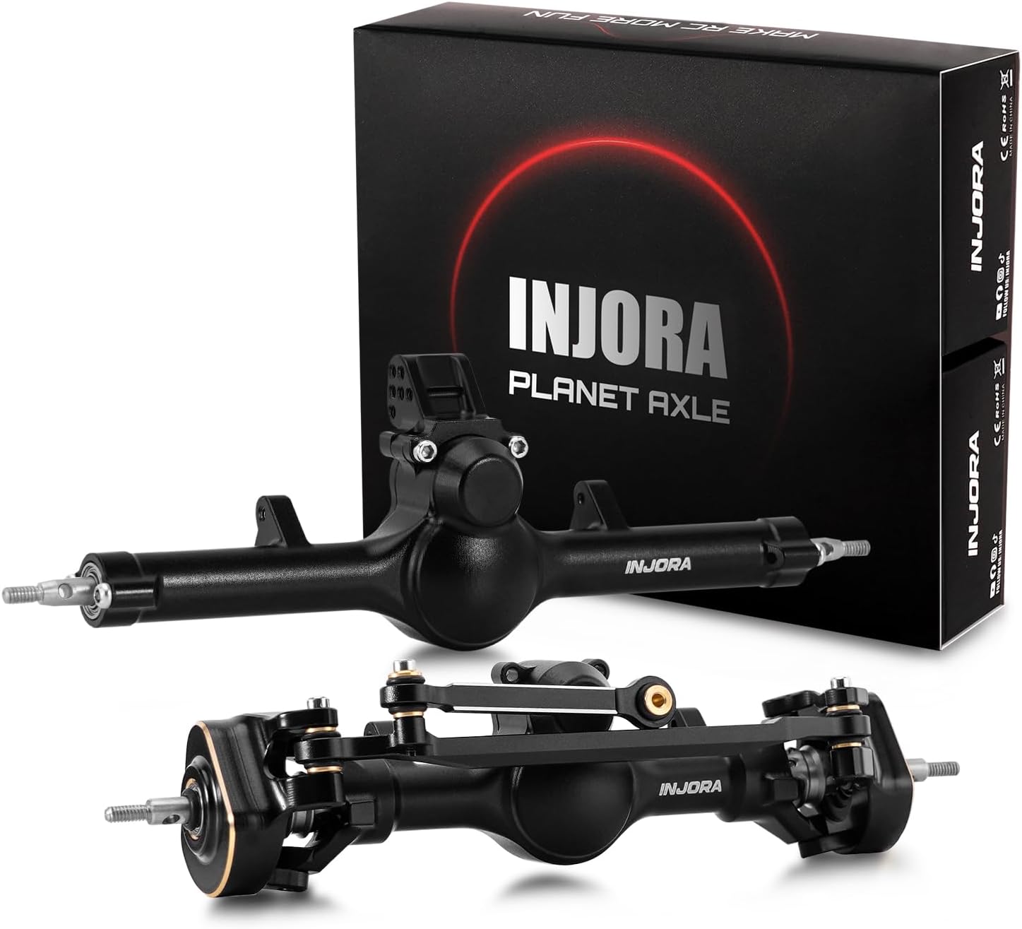 INJORA +4mm Planet Front Rear Axles with Double Joint Shafts & Brass Steering Knuckles for 1/24 Axial SCX24 Upgrade(Black)