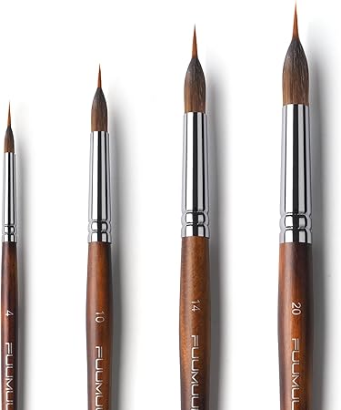 Watercolor Brushes Professional, Fuumuui 4Pcs Extended Needle Point Brushes Synthetic