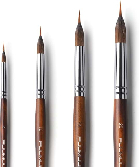 Watercolor Brushes Professional, Fuumuui 4Pcs Extended Needle Point Brus...