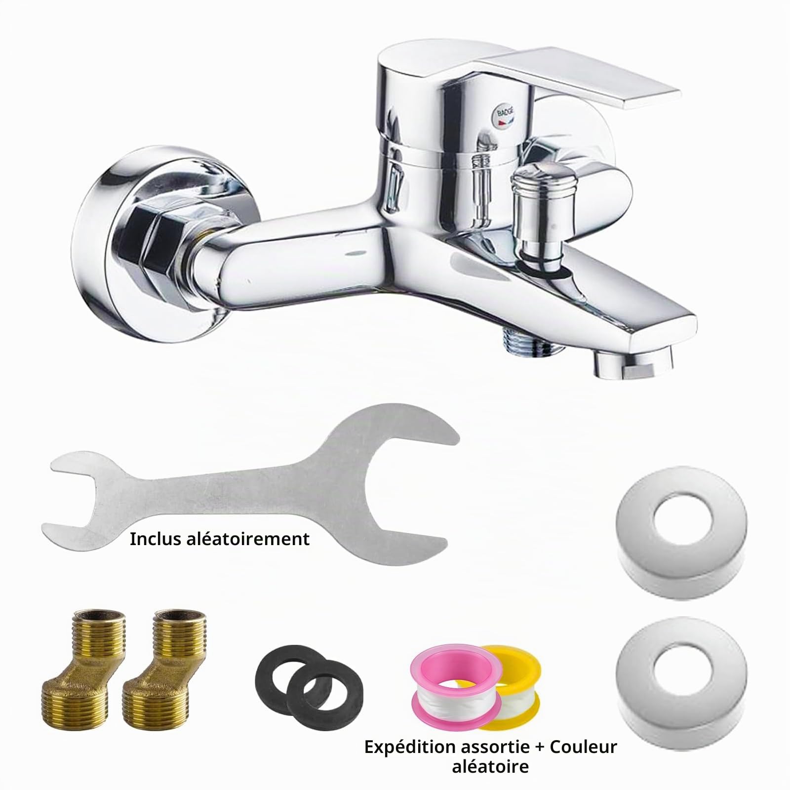 Robinet de baignoire mural - Mitigeur monocommande chaud et froid - Kit complet avec 8 accessoires de montage pour douche et baignoire