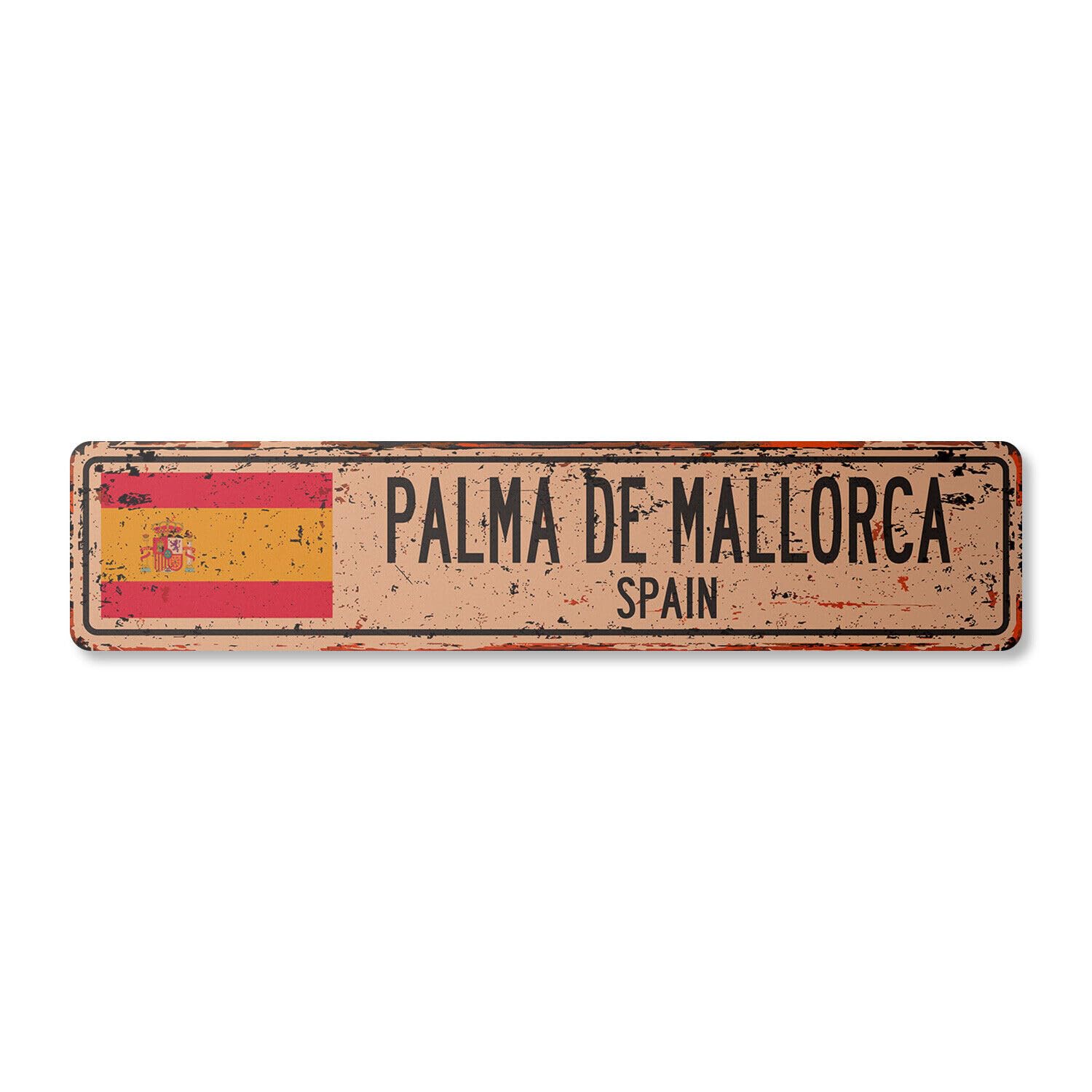 PALMA DE MALLORCA SPAIN Vintage Street Sign Spaniard flag city country rustic