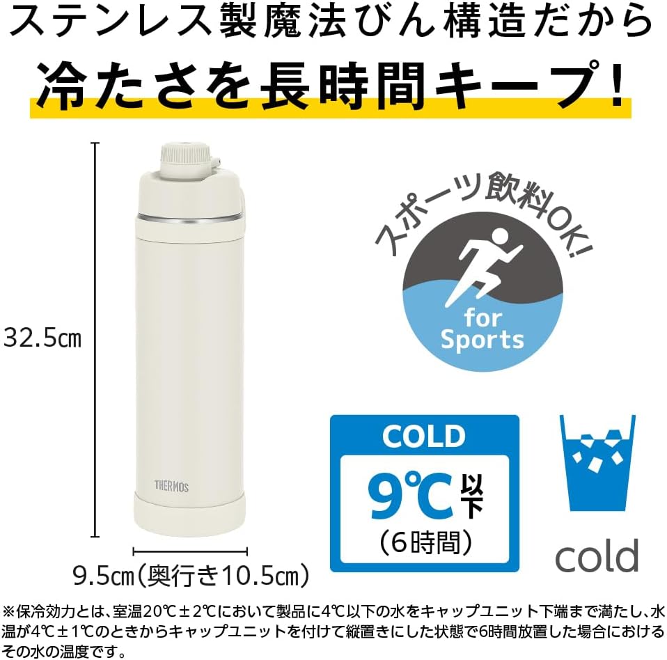 FJU-1501 IVWH Thermos Water Bottle, Vacuum Insulated Sports Bottle, 4.9 gal (1.5 L), Ivory White, Convenient Carrying Loop, Direct Drinking, Removable Mouth for Easy Cleaning, Cold Insulation Only
