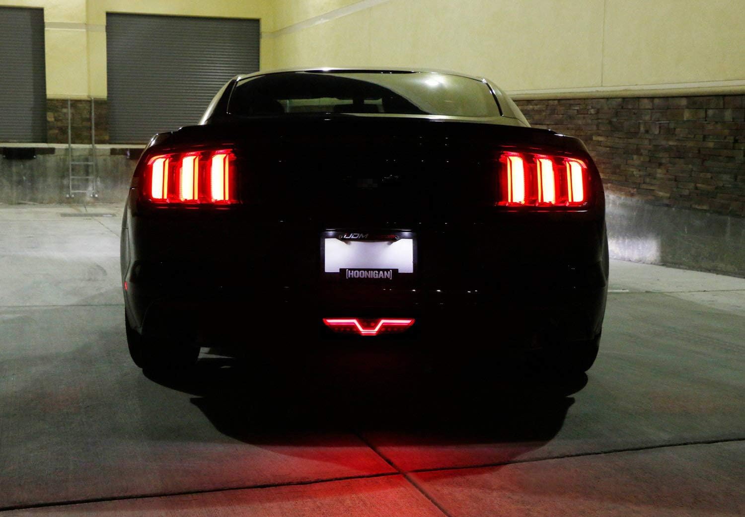 iJDMTOY Smoked Lens LED Rear Foglamp Compatible With 2015-2017 Ford Mustang, Full Red LED Tail Light Assembly Functions as Reverse Light & Rear Fog Light