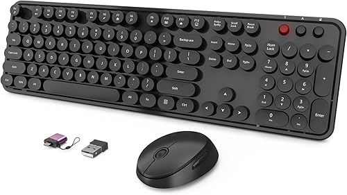 Combo de teclado y mouse inalámbricos, máquina de escribir ergonómica de tamaño completo, teclas redondas retro, compatible con Windows, PC,