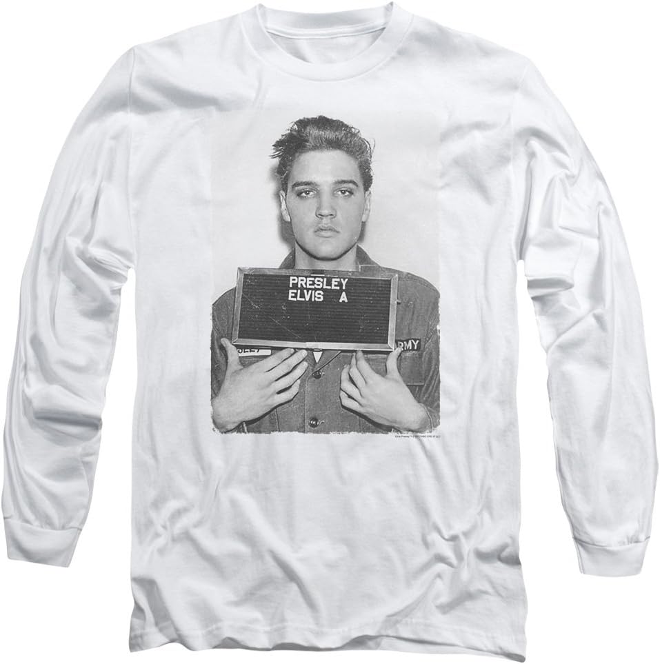 Elvis Presley Army Mug Shot Unisex Adult Long-Sleeve T Shirt for Men and Women
