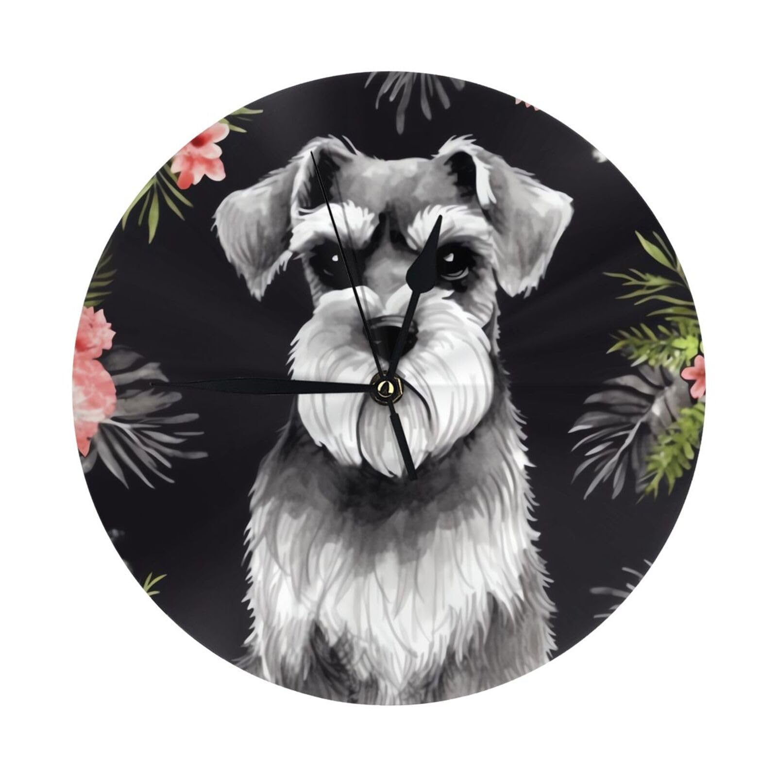 FodPand Schnauzer Wall Clock - 10 Inch Silent Non-Ticking Modern Wall Clocks Battery Operated - Classic Simple Minimalist Analog Round Decorative Clock for Kitchen, Home, Office
