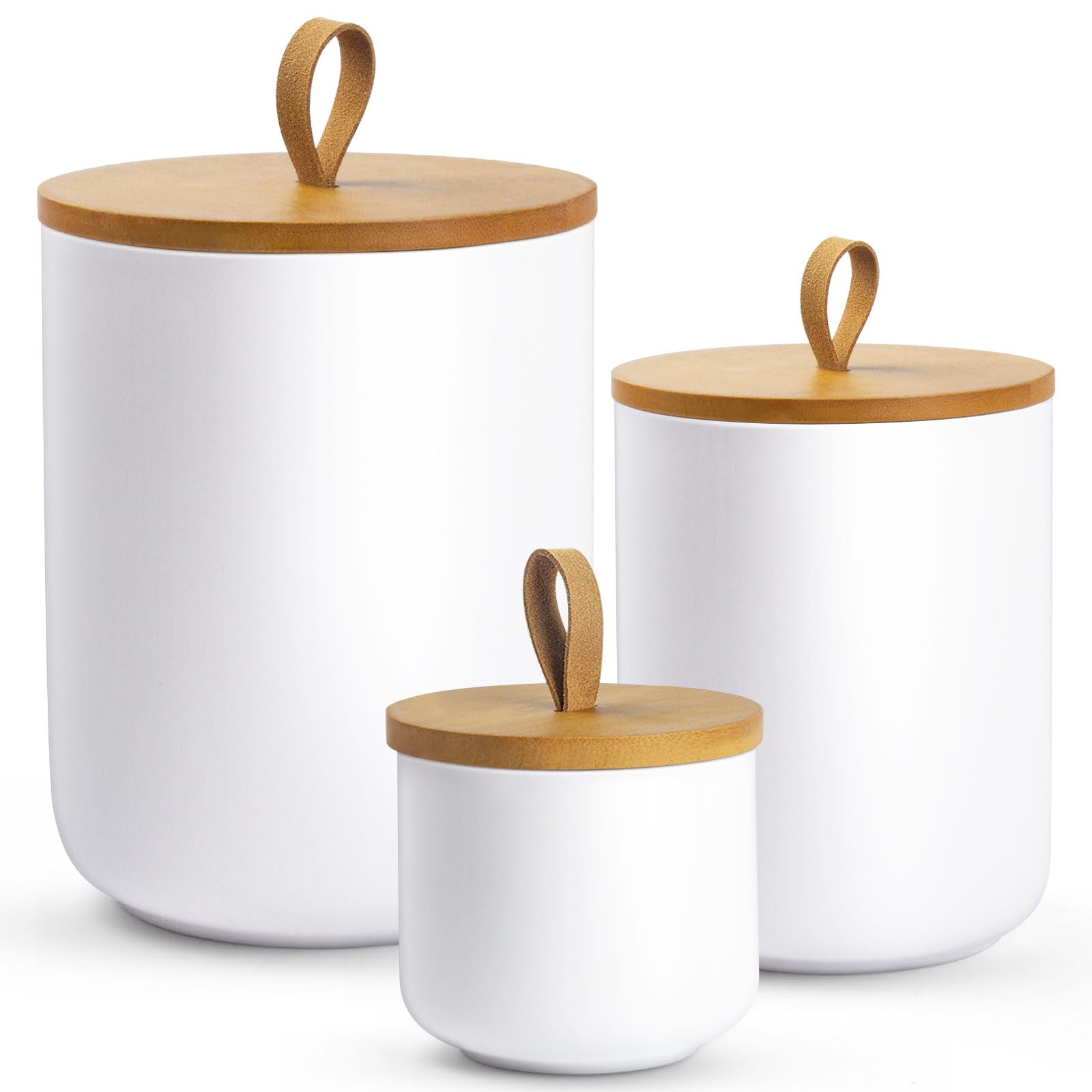 3-Piece Ceramic Canisters Sets for The Kitchen, Airtight Kitchen Canisters for Countertop, Modern Coffee Storage Jars for Flour, Sugar, Pasta, Cookies, Tea(White)