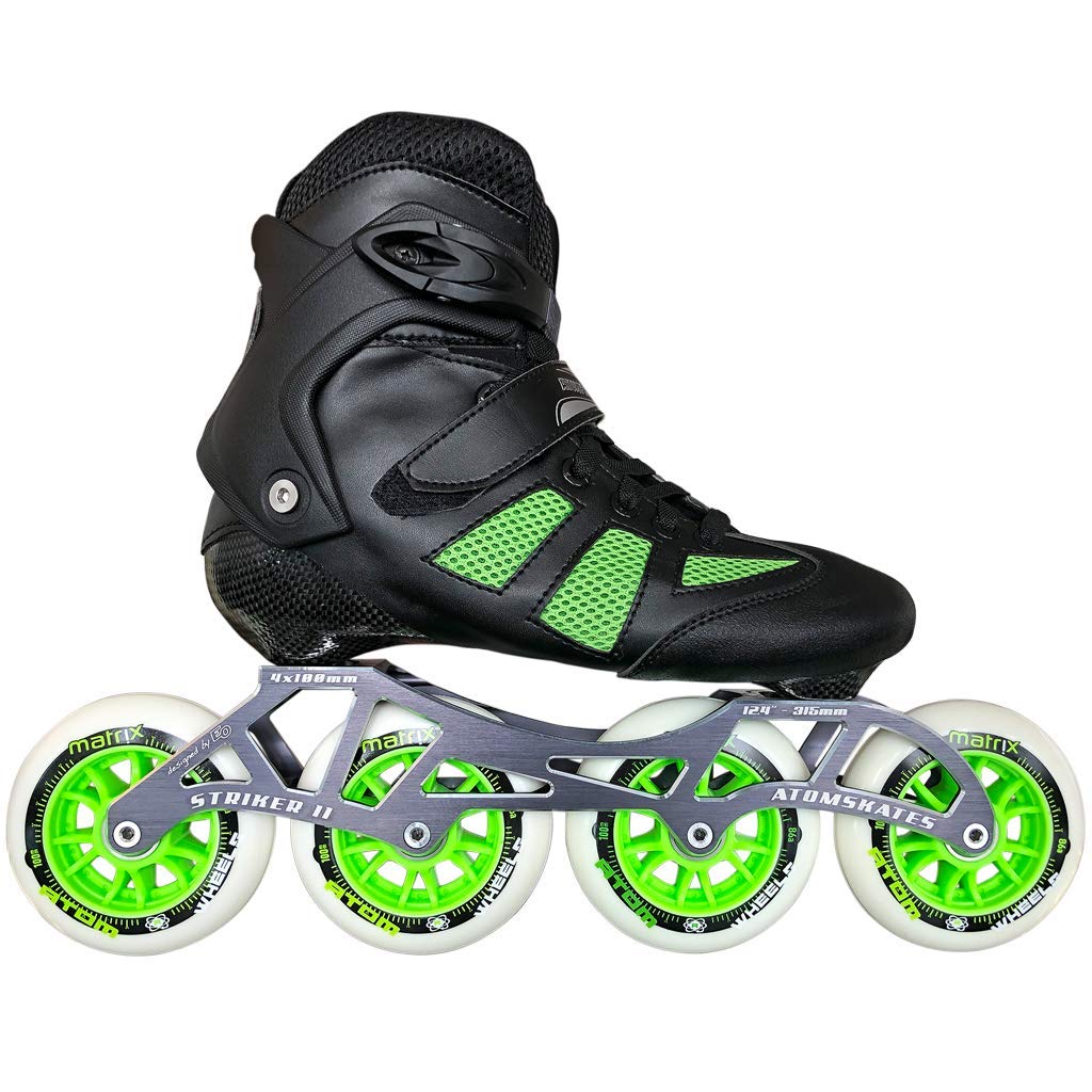 Atom Pro Fitness 4x100 Outdoor Inline Skate Package (Size 6 US, Green Wheels, Striker 12.4/4x100)