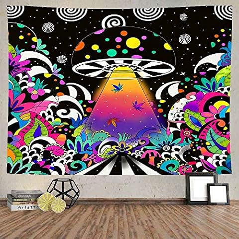 Ine Ive Flower Plant Starry Sky Mushroom Tapestry Spaceship Hemp Leaf Gypsophila Wall Hanging Hippie Art Abstract Tapestry Flannel Large 80*60 Inches, Living Room Bedroom Dormitory Decoration GTWHIE69 Cover
