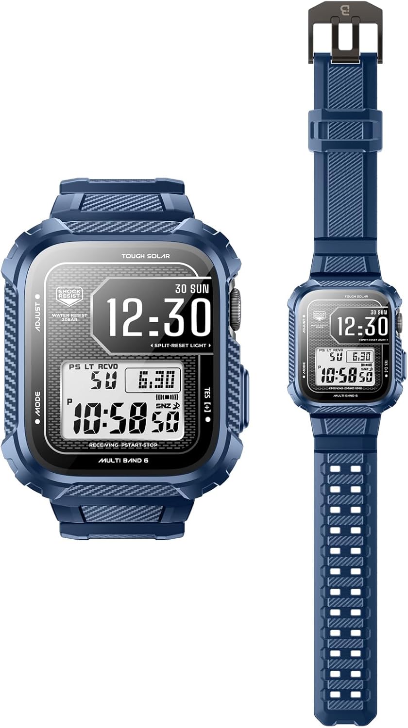 i-Blason Armorbox Compatible with Apple Watch Band [44mm] for Apple Watch Series 6/SE2/SE/5/4, Rugged TPU Watch Band with 2-Pack Bumper Cases [Built-in Tempered Glass Screen Protector] (DarkBlue,