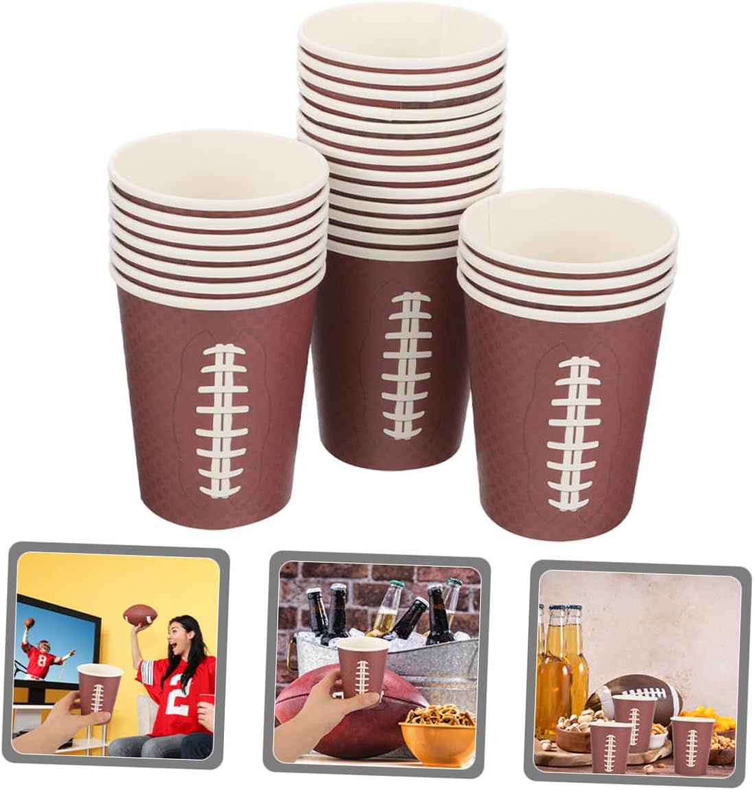 48pcs Rugby Paper Cups Thickened Disposable Paper Cups Brown Sports Party Drinkware for Game Day Tailgating Coffee Juice Drinking