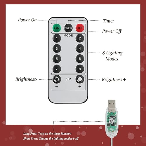 Miniatura 24 de Decoración para árbol de Navidad con 8 modos de iluminación, decoración de árbol con iluminación USB con 20 luces LED, decoración brillante