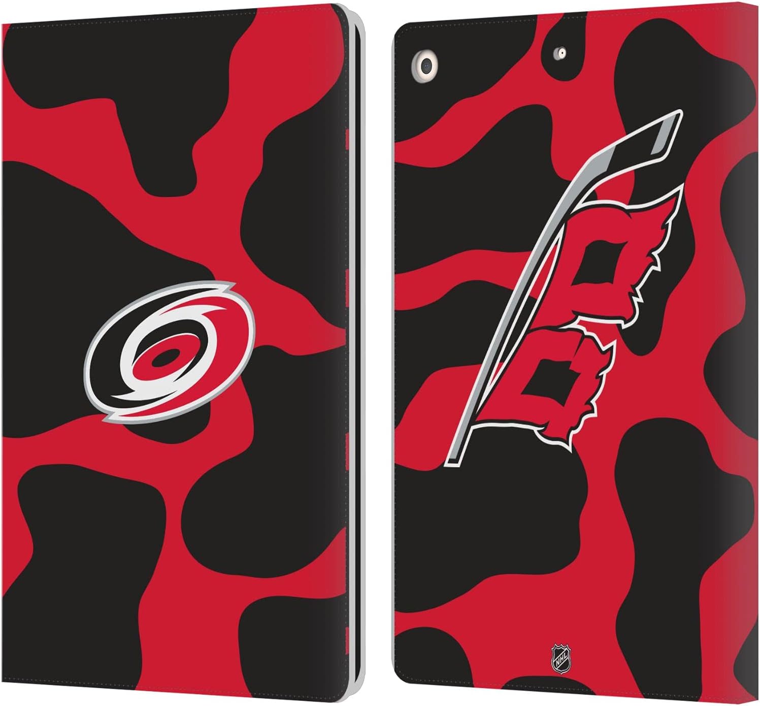 Head Case Designs Officially Licensed NHL Cow Pattern Carolina Hurricanes Leather Wallet Case Compatible with Apple iPad 10.2 2019/2020/2021