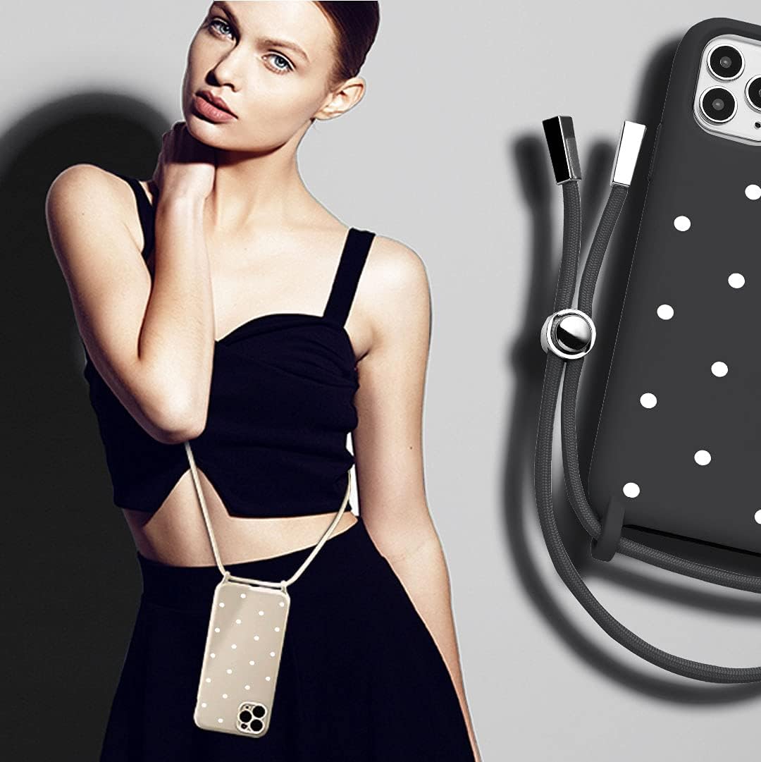 Phone Case with Necklace Cord Phone Cover Compatible with iPhone 11 Soft Silicone Crossbody Protective Case Shockproof and Resistant Phone Covers Green with Polka DotsBlack