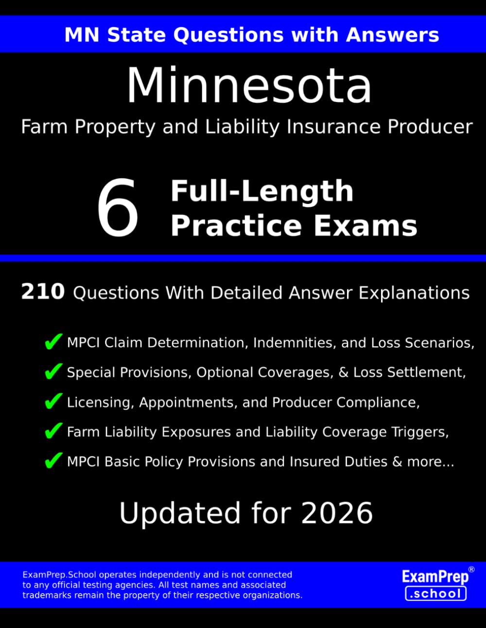 Minnesota Farm Property and Liability Insurance Producer Practice Exam Questions: 210 Questions with Detailed Explanations