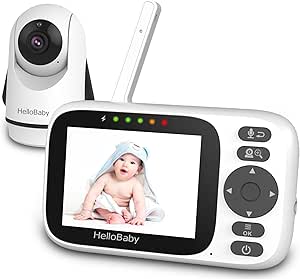 HelloBaby Camara Vigilancia Bebe, Vigilabebé con Video,Pantalla IPS LCD de 3,2 Pulgadas, Sin WiFi, Vigilancia de Temperatura,Visión Nocturna y Sistema de Comunicación Bidireccional HB6339