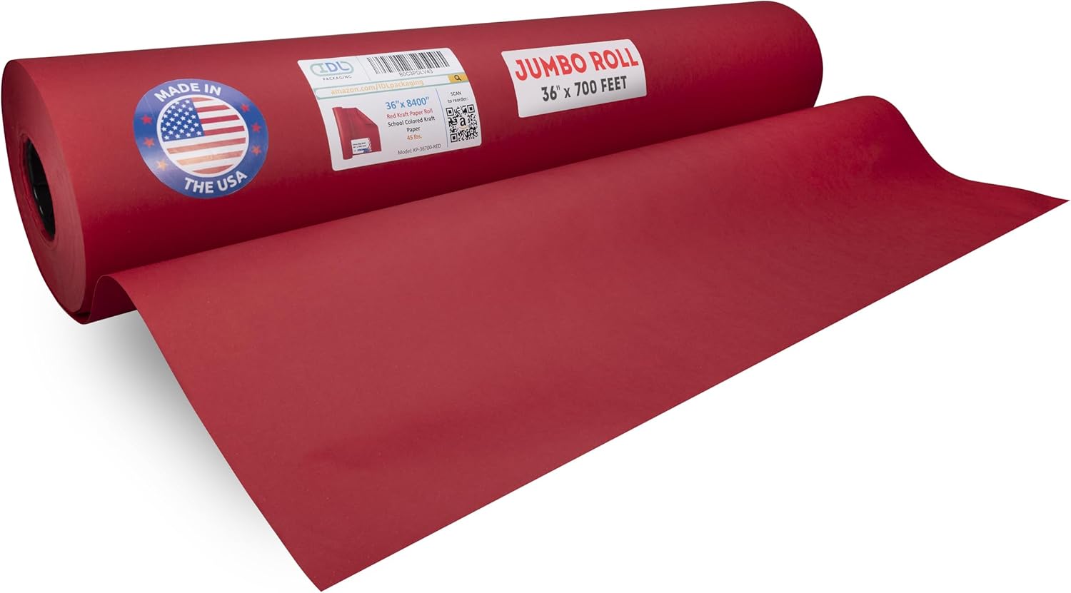 Jumbo Roll Red Kraft Paper 36" x 8400" (700 feet) - USA-Made Craft Paper Roll 45 lb Thickness - Art Paper Roll for Gift Wrapping, Moving and Packing - Packing Paper by IDL Packaging