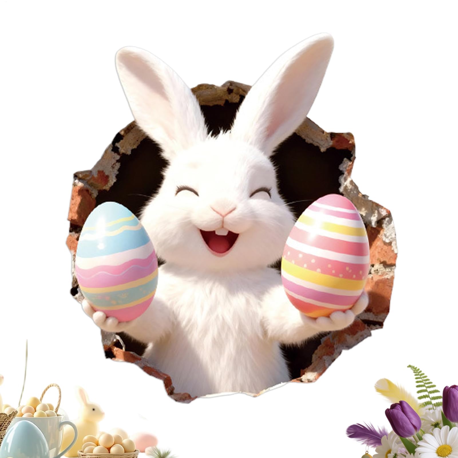 Muiltvoe Ripped Easter Bunny Toilet Decal, Self-Adhesive Waterproof Sticker, Spring Holiday Party Decoration, Indoor Room Apartment Component, Dormitory Vacation Photo Supply