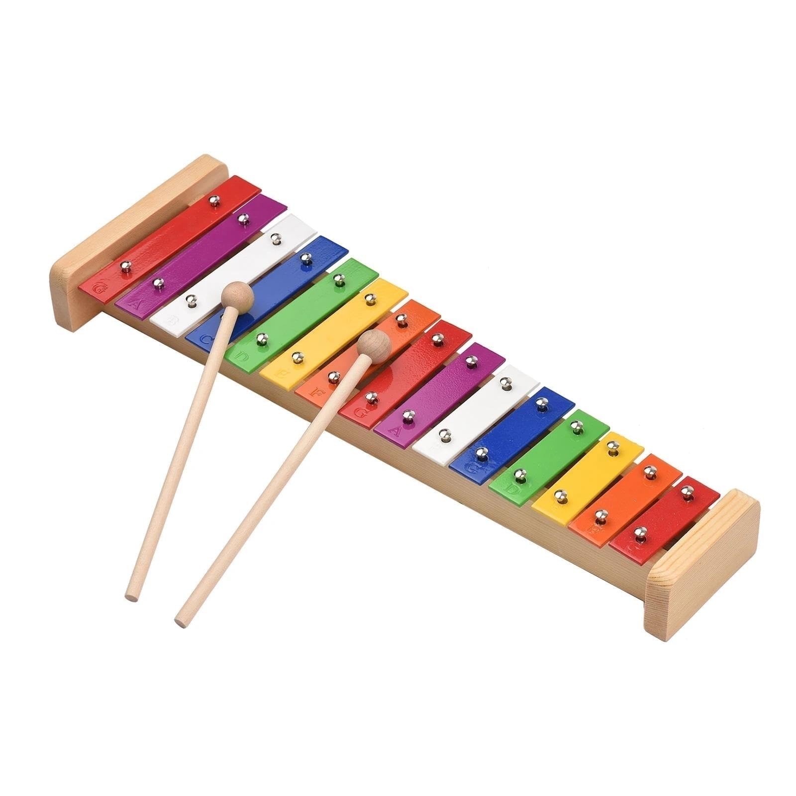 Xilófono Xilófono Glockenspiel De 15 Notas Base De Madera Barras De Aluminio Coloridas Con 2 Mazos Instrumento Musical Regalo De Percusión