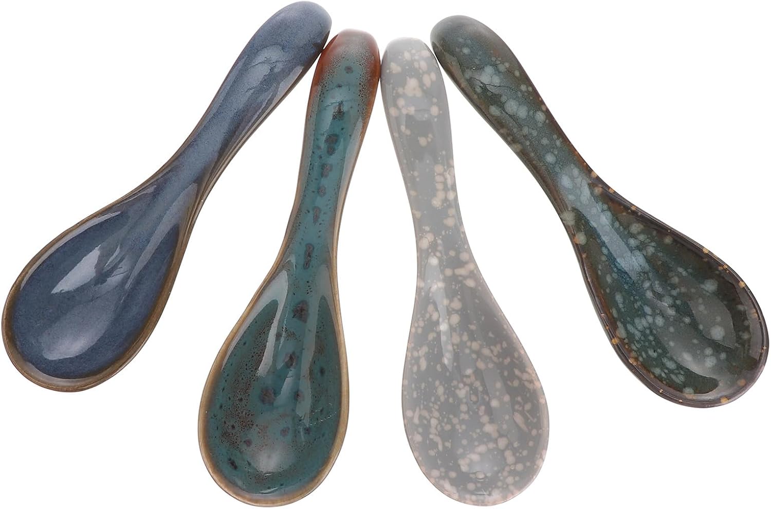 Ceramic Soup Spoons Set 4pcs Japanese Style Rice and Salad Spoons Sturdy Porcelain Tableware for Home Dining and Asian Cuisine Color