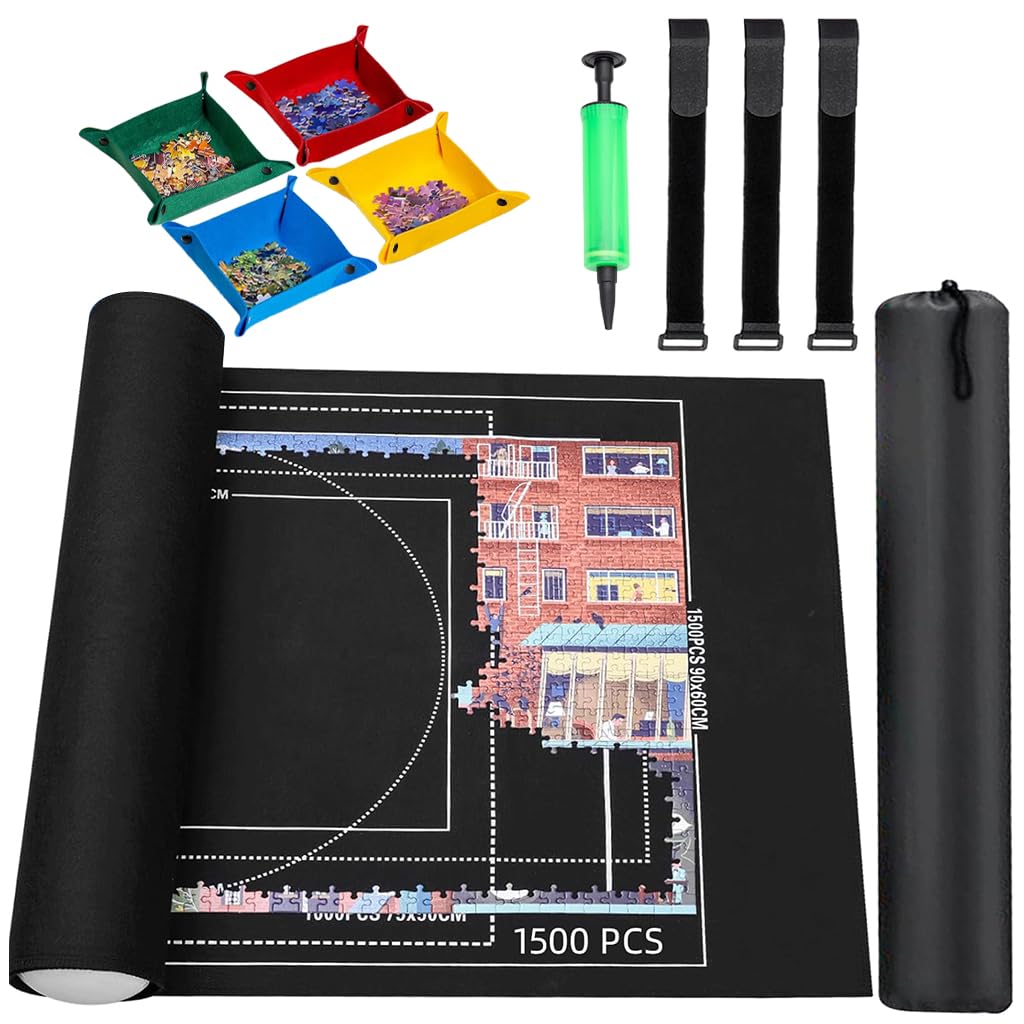 PATPAT® Felt Puzzle Floor Mat Puzzle Storage Mat for 1500 Count Jigsaw Pieces,with 4 Pieces Organizer Tray,Air Pillar Air Pump Fastener Strap Storage Bag-image-13