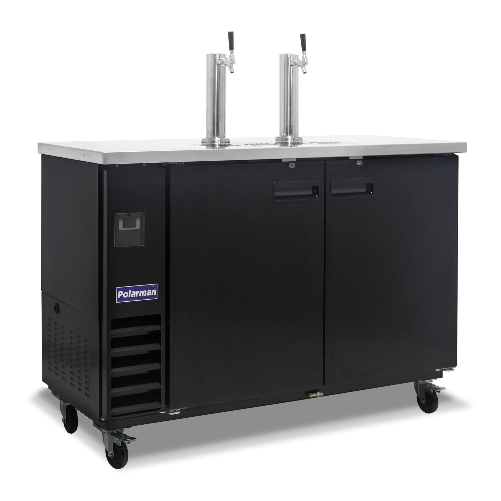 Polarman Commercial Beer Dispenser Two Single-tap Draft Kegerator 2 Door Keg Refrigerator for Bars and Restaurants 61” W Stainless Steel With 2 Coupler, 33°F- 41°F Temperature Control-Direct Draw