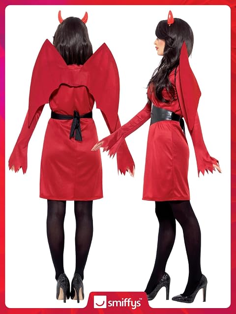 Foto 6 de 8 de Smiffys Disfraz económico de diablo, con vestido, alas, cinturón y cuernos Halloween, Carnaval
