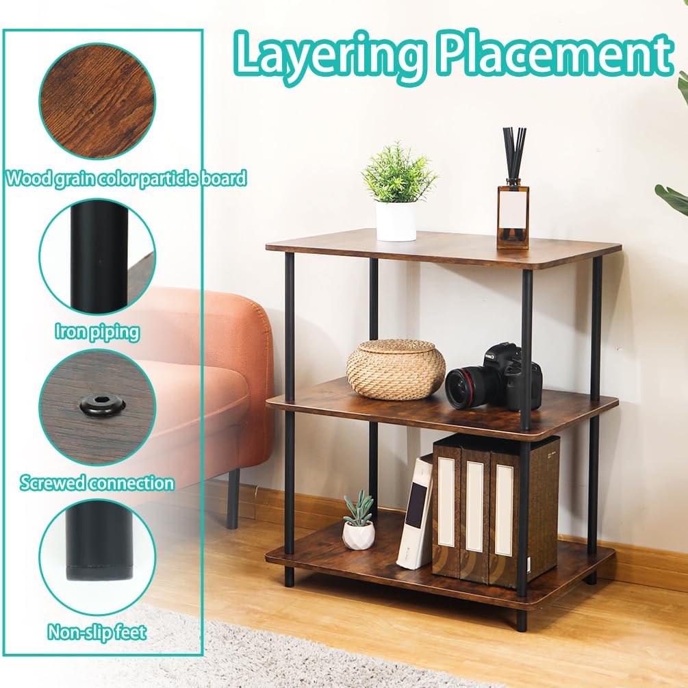 BAOYOUNI 3 Shelves Bookshelf Rectangle Standing Shelf Unit Storage Organizer Multipurpose Display Rack Plant Stand with Metal Frame for Home, Office, Living Room, Kitchen