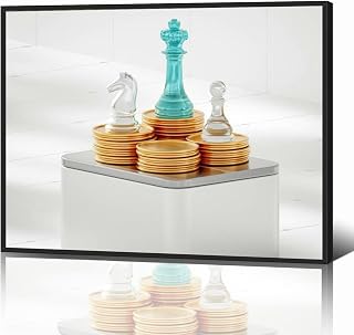 Black Framed Canvas Wall Art Decor for Living Room Bedroom Kitchen Bathroom Office Artwork Painting Modern still life glass chess pieces print picture poster 12x16