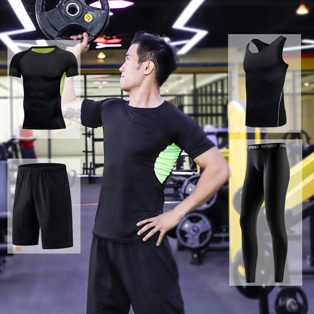 Modna odzież do fitnessu, męska, szybkoschnąca odzież do koszykówki, fitnessu, z krótkim rękawem, kamizelka, rajstopy treningowe, strój do biegania, elegancki zestaw, 5, XXL