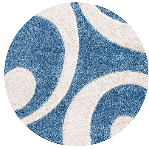 Image of Round Shaggy Fur Rugs and Carpet for Bedroom, Living Room (7x7 Feet Round, Blue,Ivory)