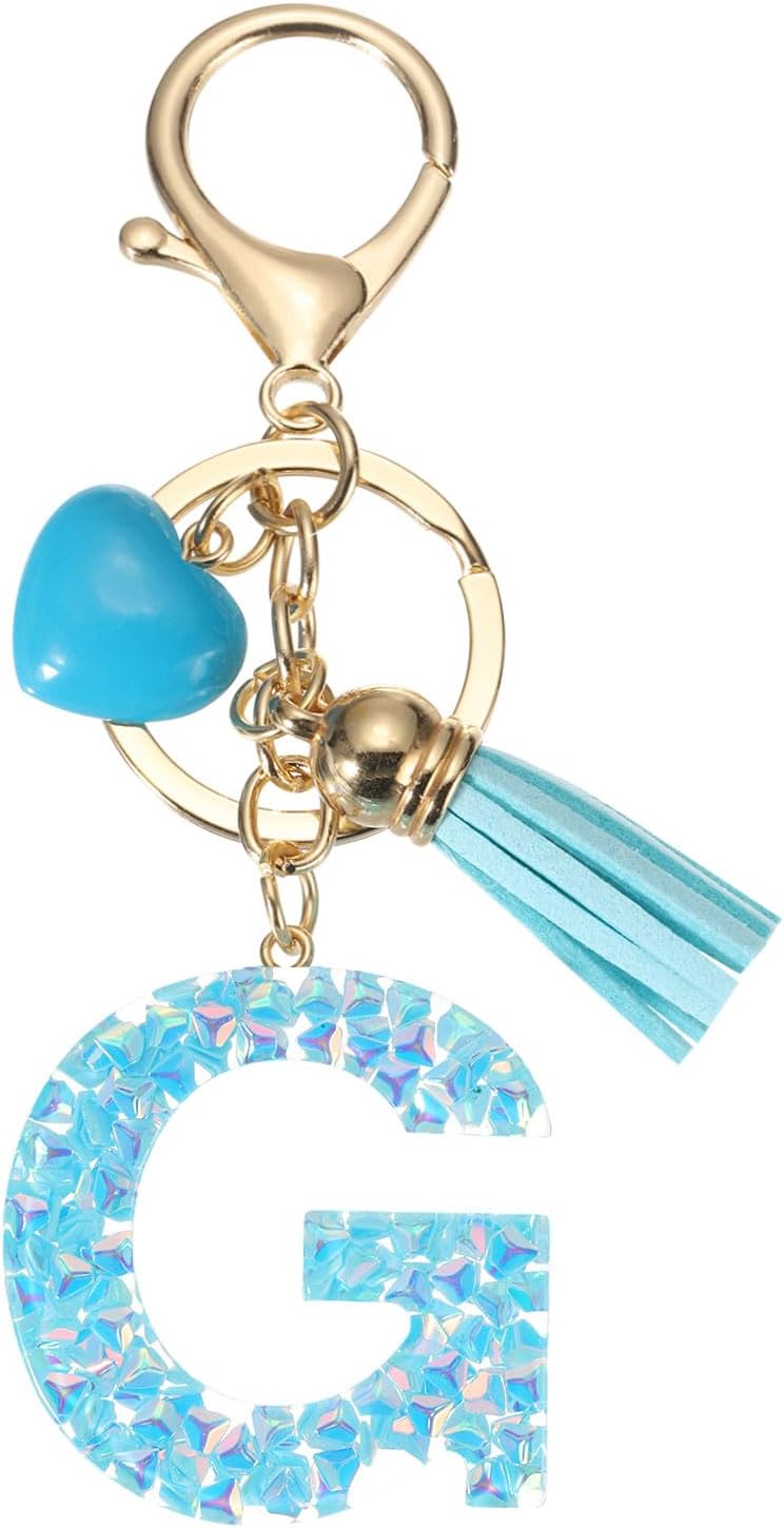 PATIKIL Alphabet Initial Letter Keychain, Resin Cute Keychains with Tassel Heart Letter g Pendant Charm for Women Key Purse Handbag Bag Accessories, Blue