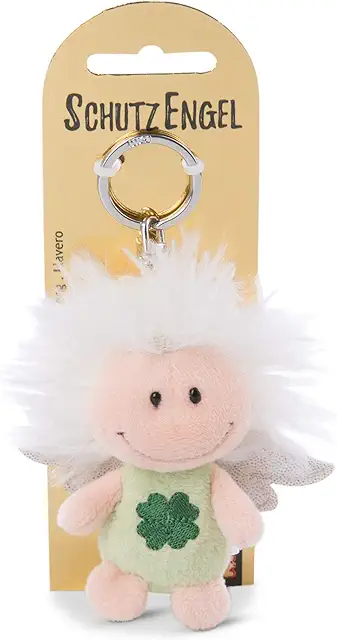 Porte-clés ange gardien en peluche NICI avec trèfle et ailes scintillantes - 7 cm