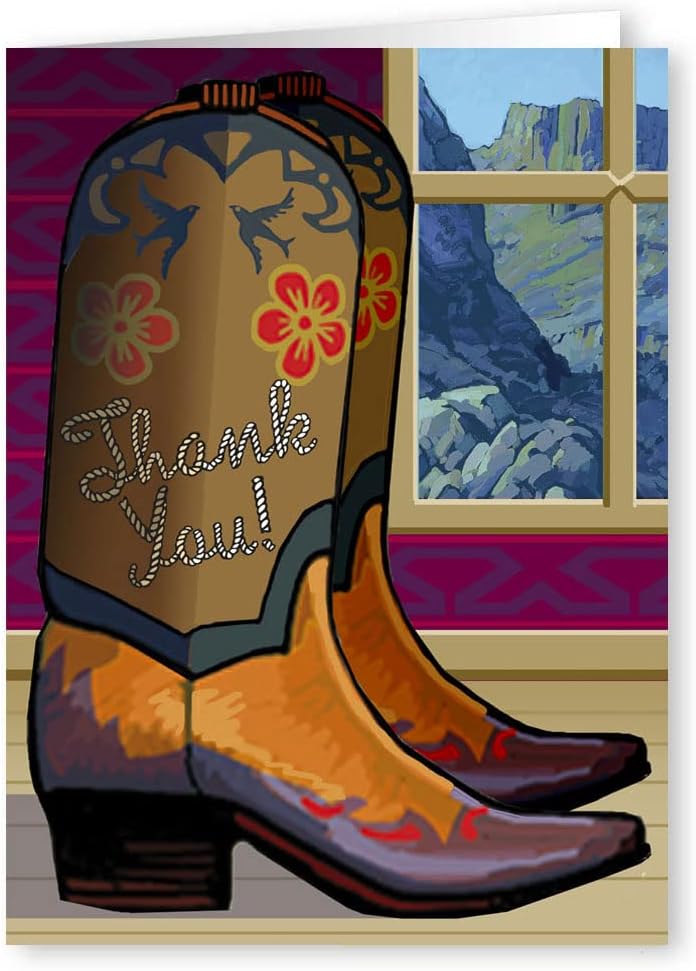 Stonehouse Collection | Personalized Thank You Western Cowboy Boot Note Card - 24 Custom Southwest Boxed Cards & Envelopes - Desert Scene (Personalization)