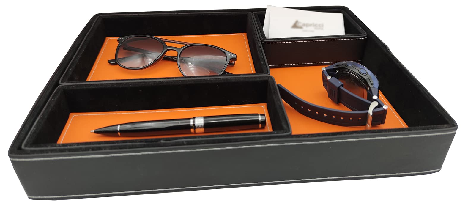 Oggettando - Schreibtischset aus Kunstleder mit Zubehör bestehend aus Schreibunterlage mit Seitenstreifen, Dokumentenablage, Taschenleerer, Stifthalter, Kartenhalter (Orange)