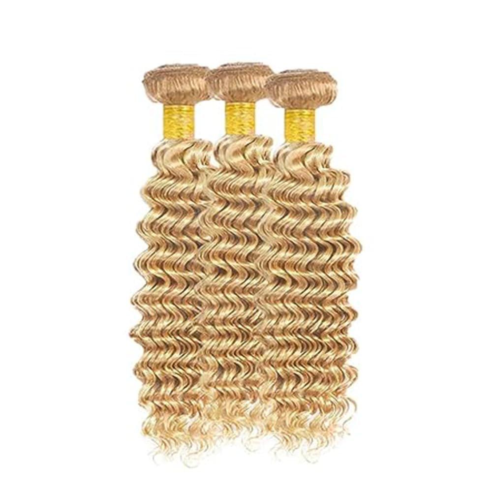 P27/613 Bundles Blonde Deep Wave Human Hair Bundles Brazilian Virgin Remy Hair Extensions Two Tone Blonde Wet And Wavy P27/613 Deep Wave Human Hair Weave 30 32 34 inch