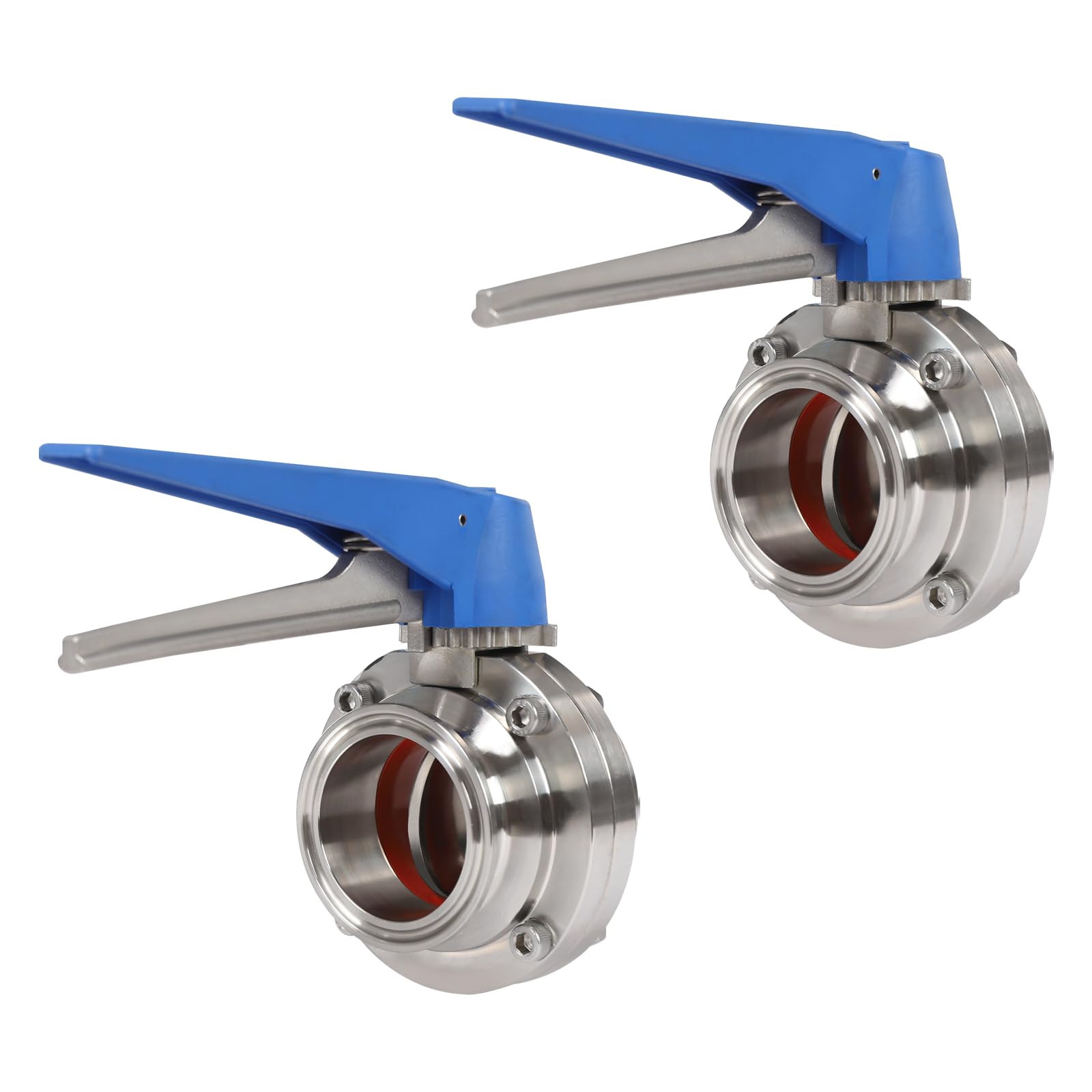 PDTHADP 2 Pack Butterfly Valve 1.6MPa Butterfly Valve with Blue Trigger Handle ?120°C/248°F Stainless Steel Butterfly Valve with 6.3 Inch Handle Butterfly Valve (Silver & Blue, 2 Inch)