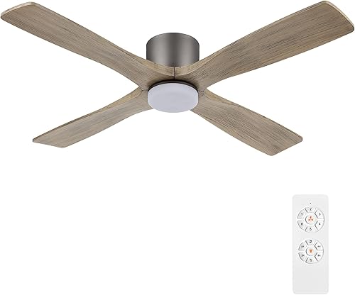 Miniatura 10 de WINGBO Ventilador de techo CC de montaje empotrado de 60 pulgadas con luces y control remoto, 4 cuchillas reversibles de madera tallada, motor de CC