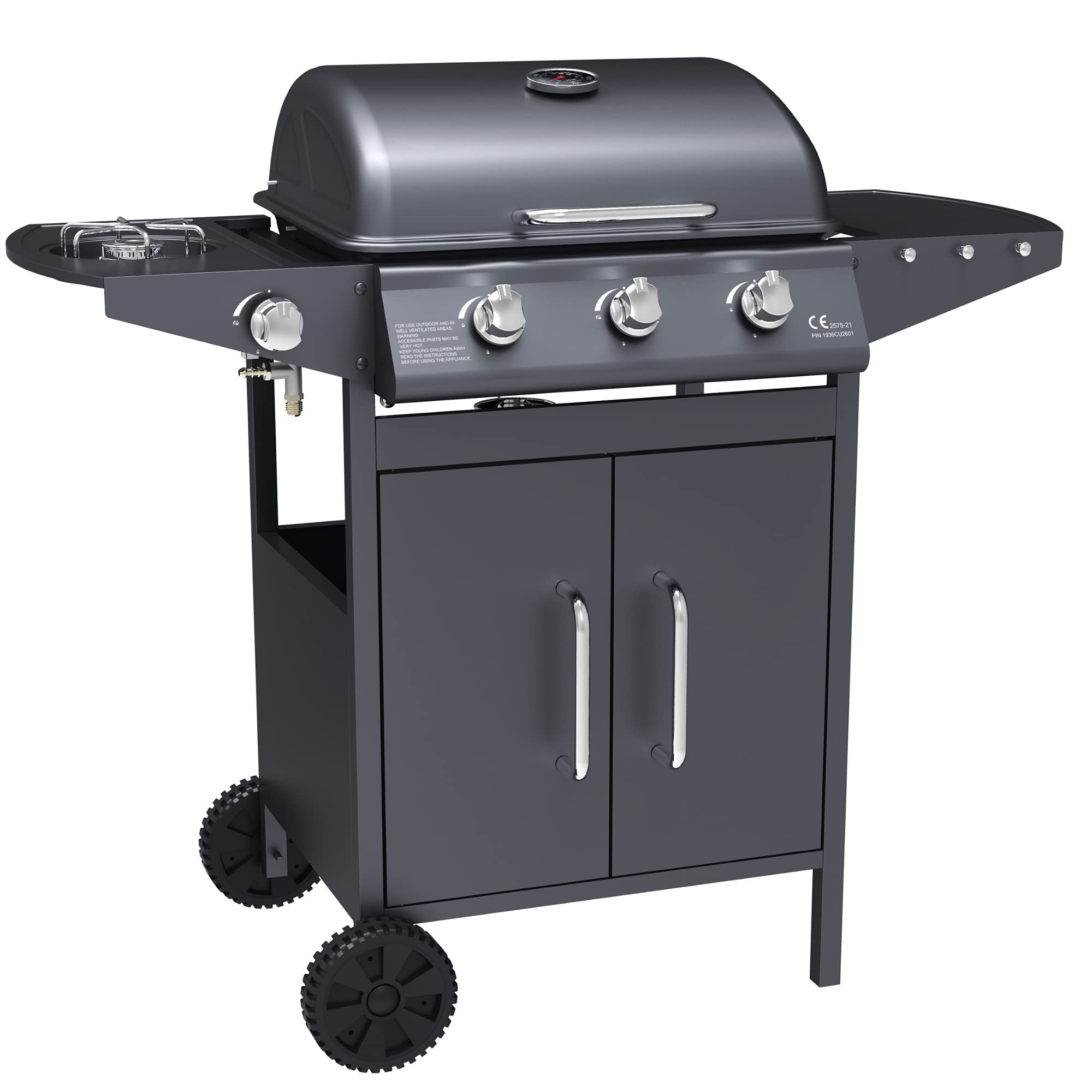 3 Burner Gas BBQ + Side Burner Gas Barbecue Grill with Side Shelf and
