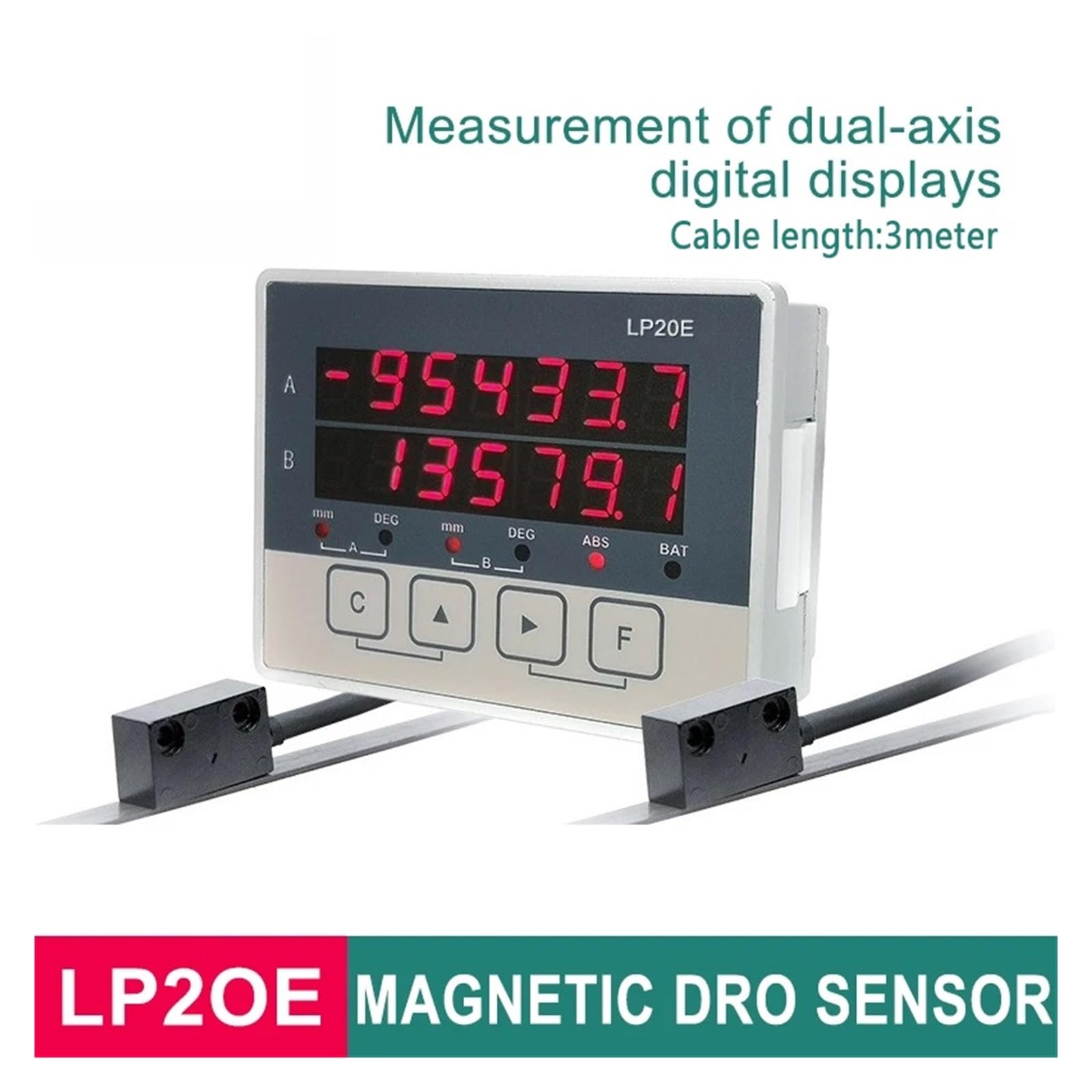 LP20E Display A Cifre A 2 Assi DRO Sensore Magnetico Lettura dello Spostamento del Nastro Tornio CNC Macchina Utensile for La Lavorazione Legno,Misurazione Precisa | LP20E -5000mm set