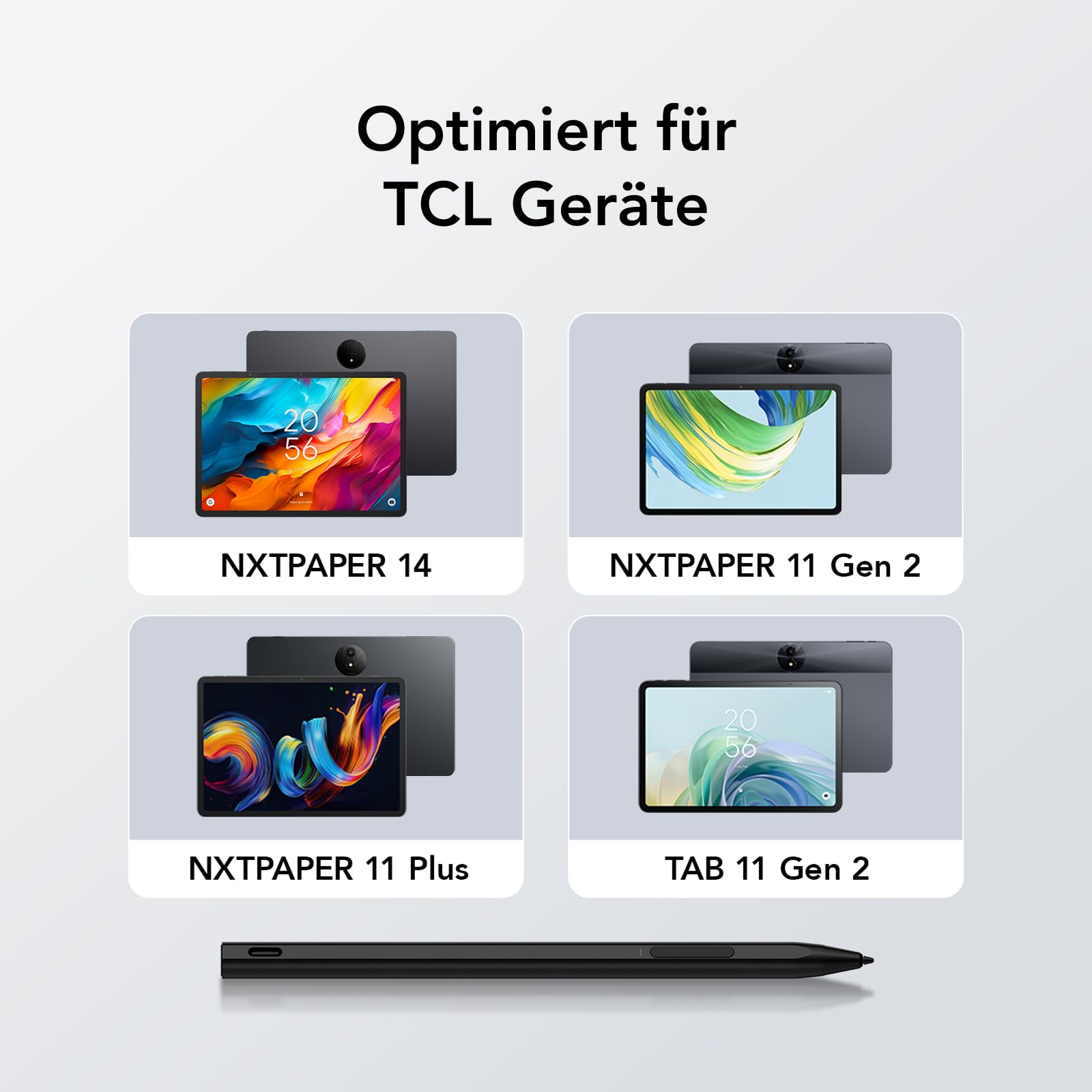 TCL T-Pen Stylus für NXTPAPER 14, NXTPAPER 11 Plus & weitere Modelle – Digitaler Stift mit 4096 Druckstufen, ultrageringer Latenz, verlängerter Akkulaufzeit, wechselbarer Spitze – Schwarz