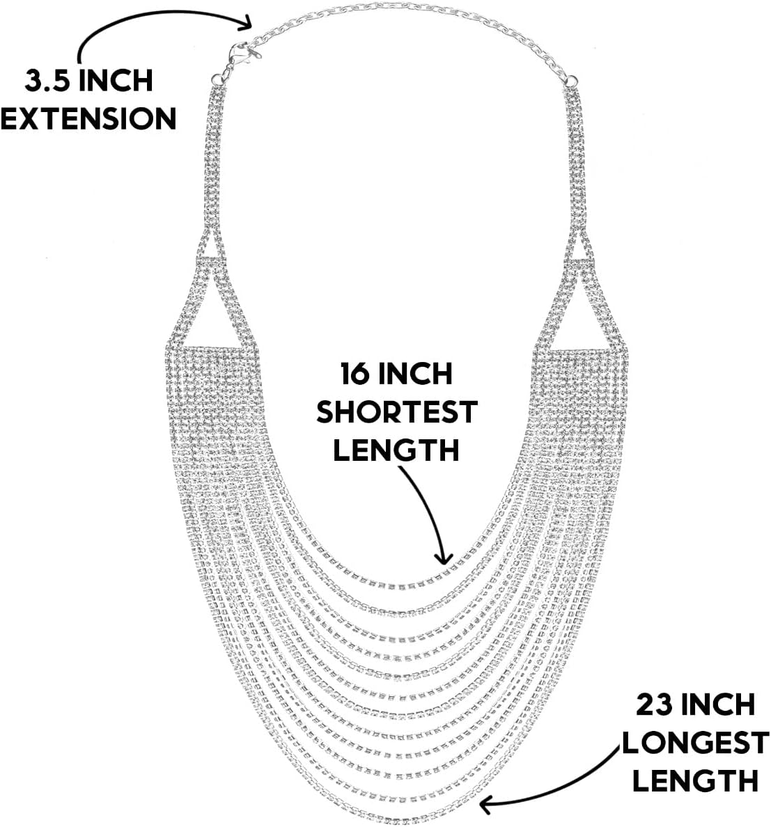 Humble Chic NY Simulated Diamond Statement Necklace for Women - Layered Cubic Zirconia Short Waterfall Chain Necklace