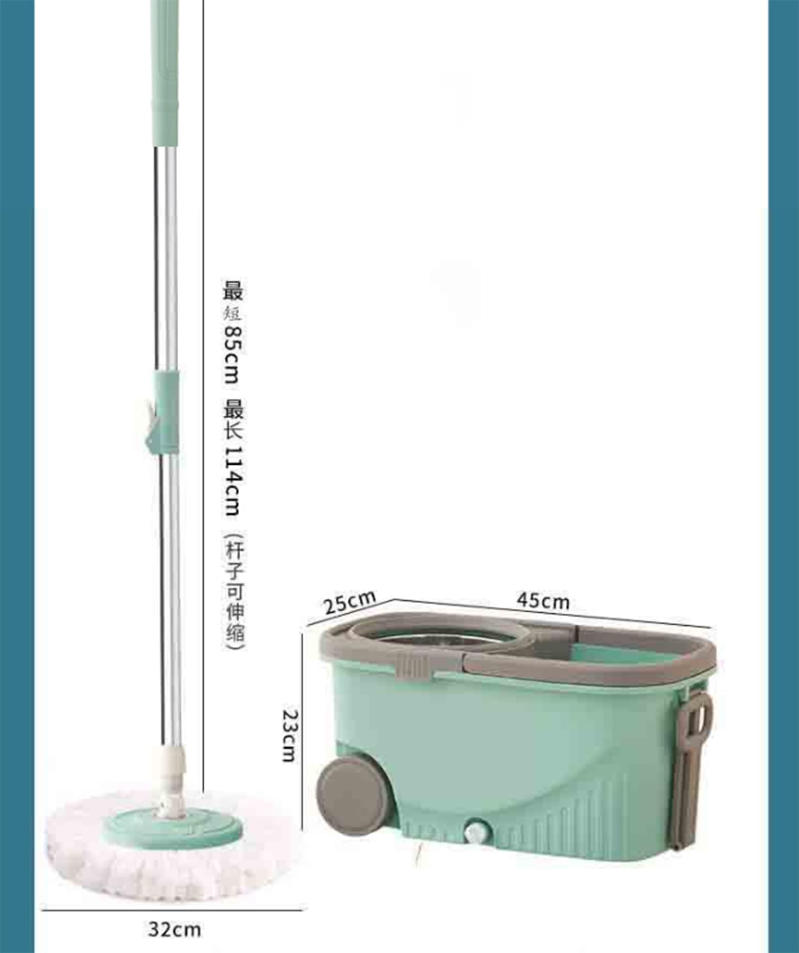 Fregonas A, Juegos de fregona giratoria y Cubo, fregona y Cubo con escurridor, fregona de Microfibra giratoria de 360° con Mango de Acero Inoxidable, fregona Plana con 2 Recambio
