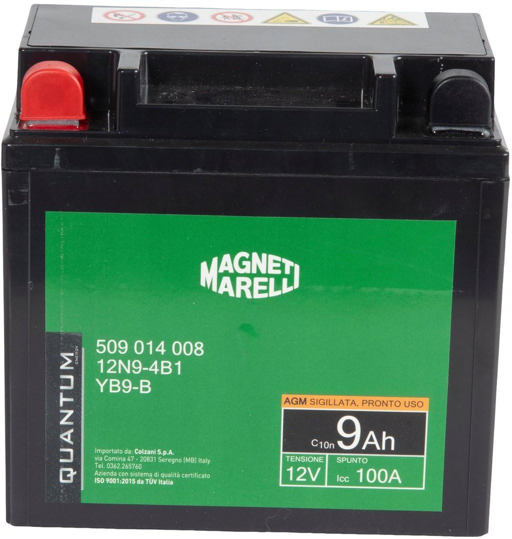 Quantum Energy Magneti marelli batteria moto e scooter 9AH 12V 100A tecnologia AGM sigillata polo positivo sinistro